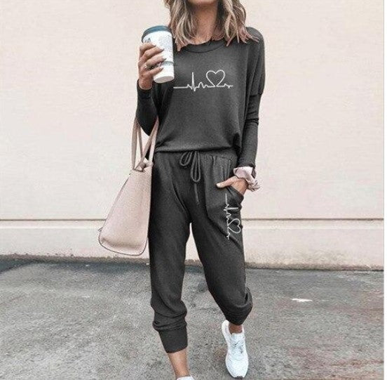 Ensemble femme deux pièces, pull et pantalon à cordon, couleur 15