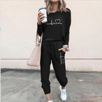 Ensemble femme deux pièces, pull et pantalon à cordon, couleur 1
