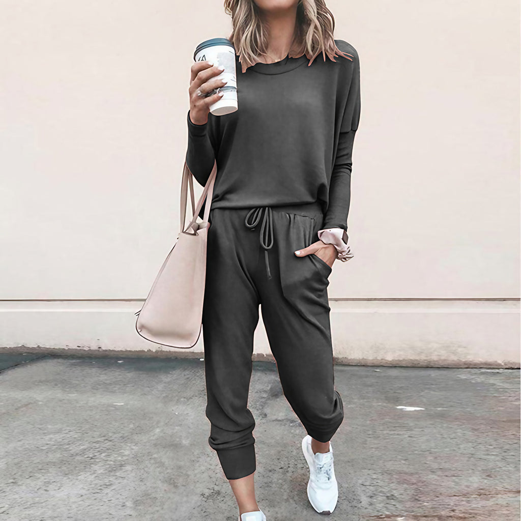 Ensemble femme deux pièces, pull et pantalon à cordon, couleur 4