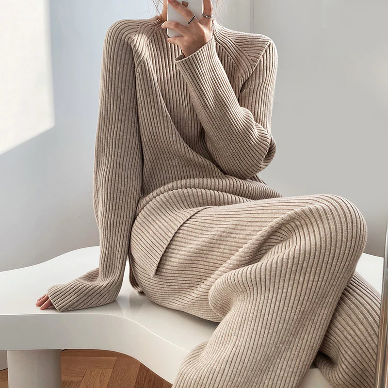 Ensemble femme deux pièces, pull oversize et pantalon large