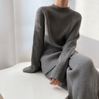 Ensemble femme deux pièces, pull oversize et pantalon large, gris