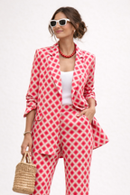 Ensemble femme rouge imprimé, coupe droite à revers