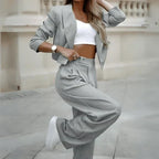 Ensemble deux pièces femme coupe ajustée, marine ou gris