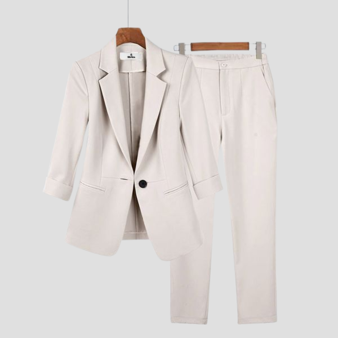 Ensemble tailleur pantalon femme, blazer à manches 3/4