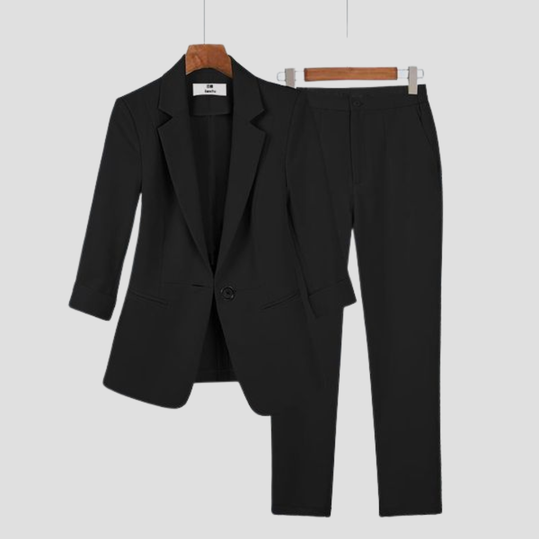 Ensemble tailleur pantalon femme, blazer à manches 3/4