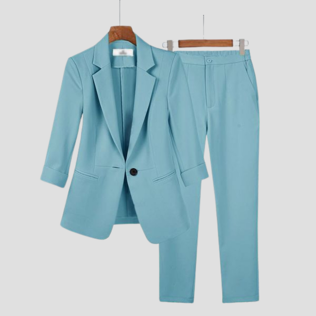 Ensemble tailleur pantalon femme, blazer à manches 3/4
