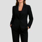 Ensemble tailleur pantalon femme, blazer à manches 3/4, noir