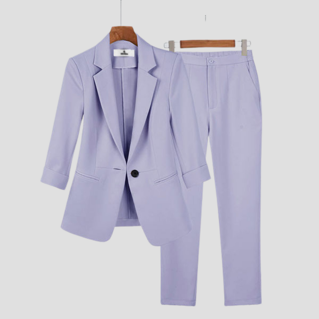 Ensemble tailleur pantalon femme, blazer à manches 3/4