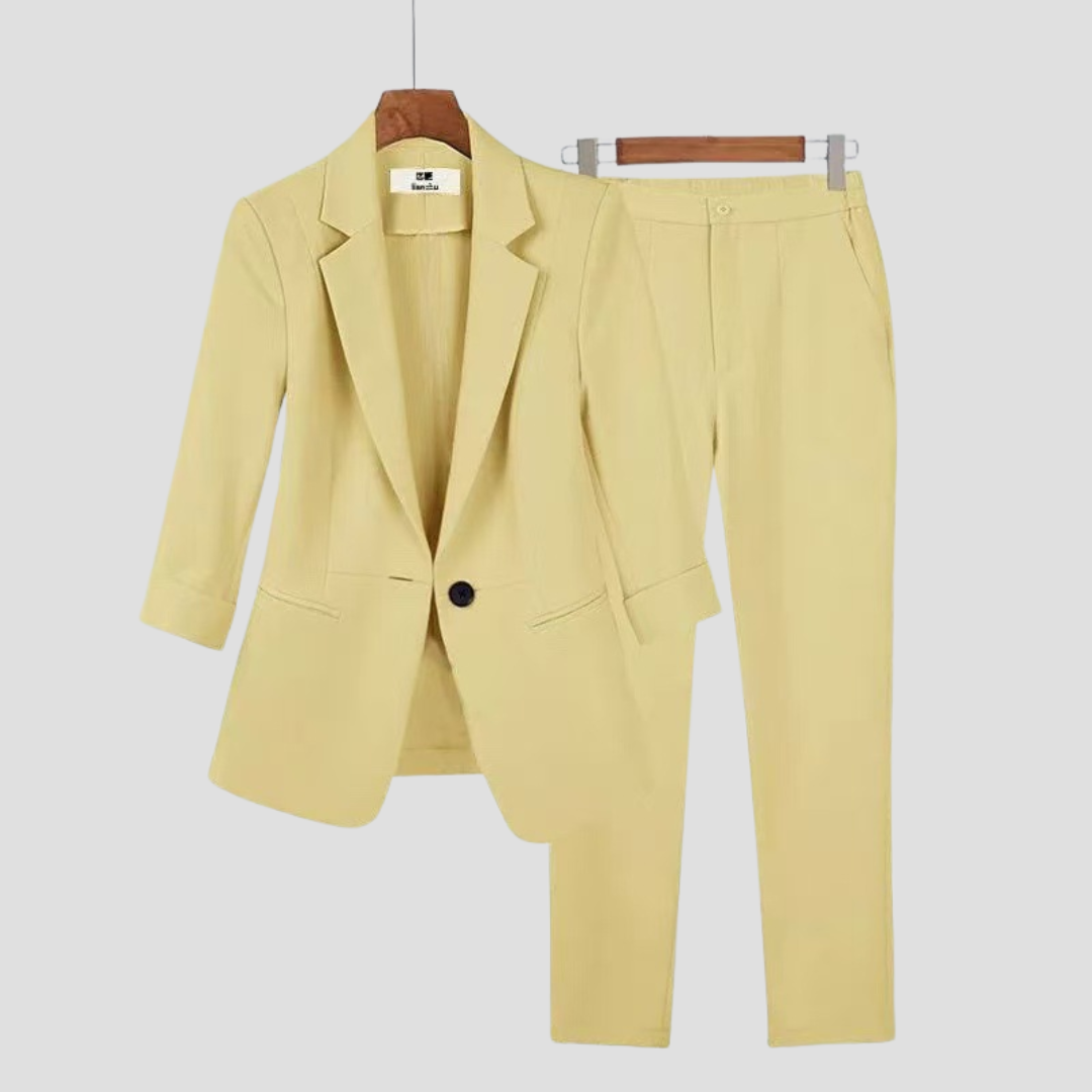Ensemble tailleur pantalon femme, blazer à manches 3/4