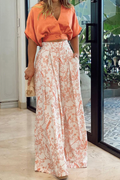 Ensemble satin femme, crop top manches longues et palazzo, mandarine