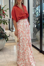Ensemble satin femme, crop top manches longues et palazzo