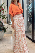 Ensemble satin femme, crop top manches longues et palazzo
