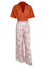 Ensemble satin femme, crop top manches longues et palazzo