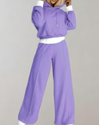 Ensemble femme deux pièces, pull et pantalon large, six coloris, pourpre