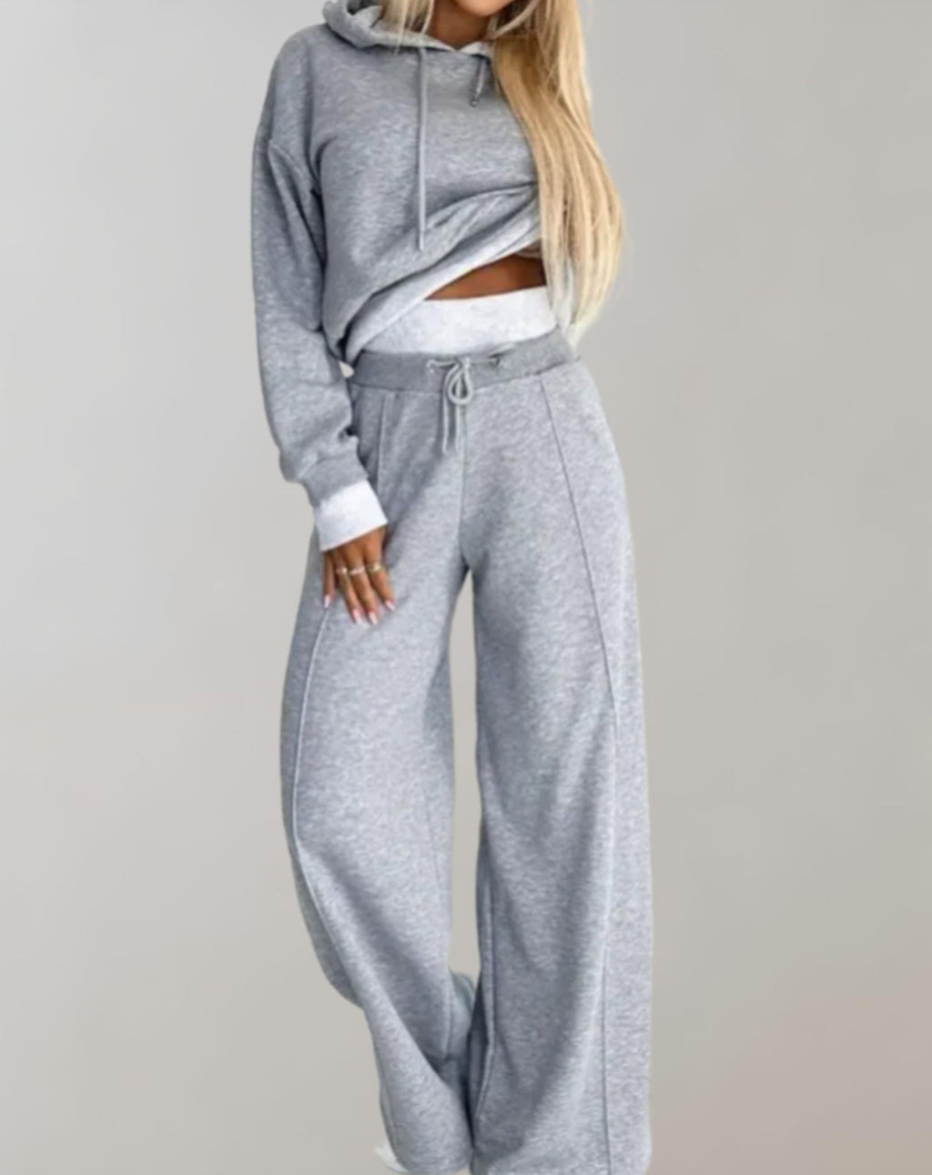 Ensemble femme deux pièces, pull et pantalon large, six coloris, gris