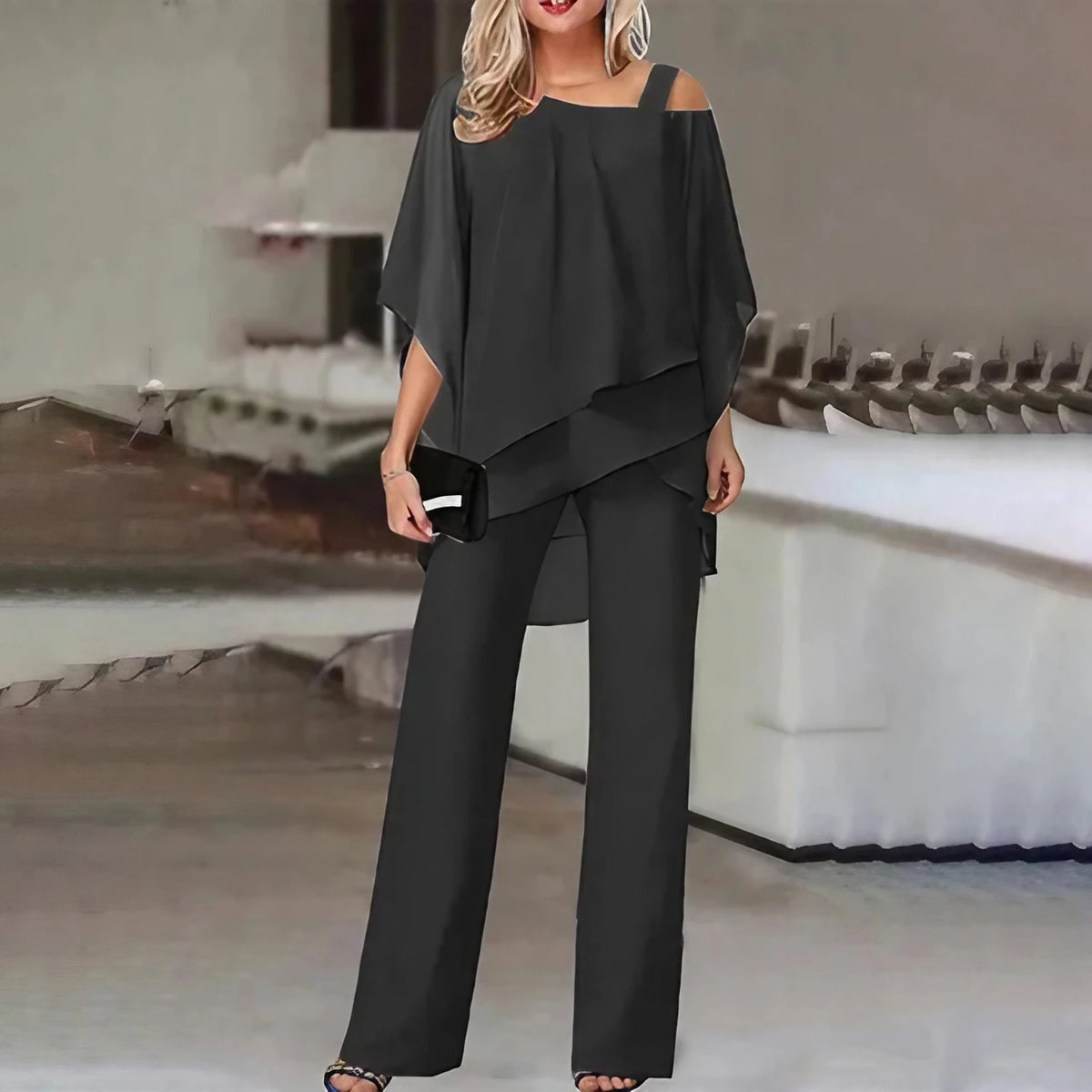 Ensemble femme à haut manches chauve-souris, cinq coloris, noir