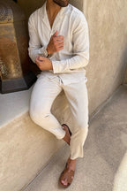 Ensemble d'été homme à chemise col cubain, coloris abricot