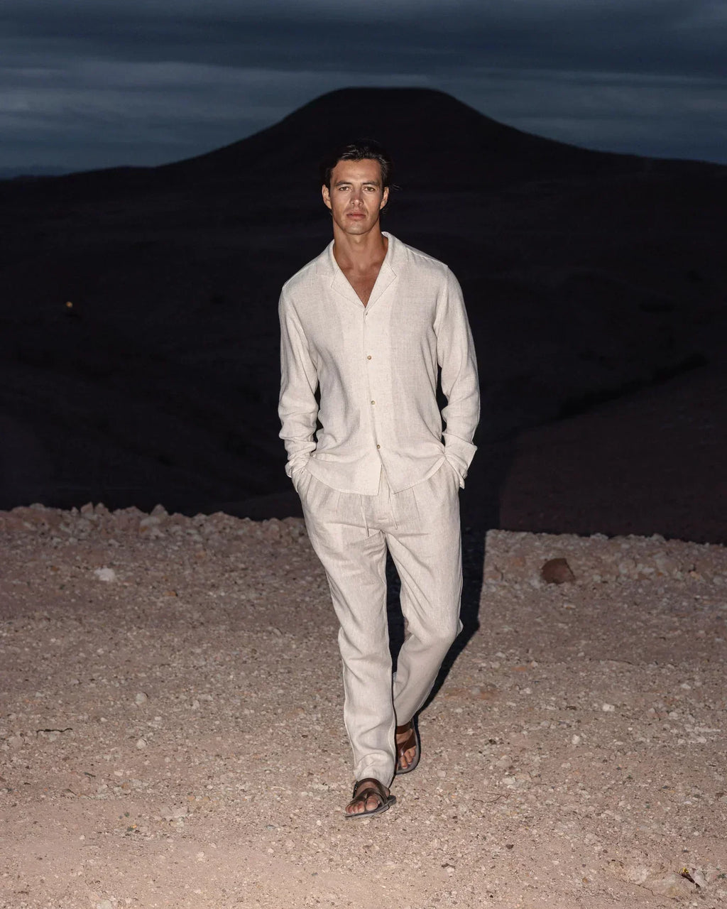 Ensemble d'été homme à chemise col cubain, coloris abricot