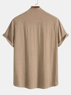 Ensemble d'été homme effet lin, chemise manches courtes et pantalon