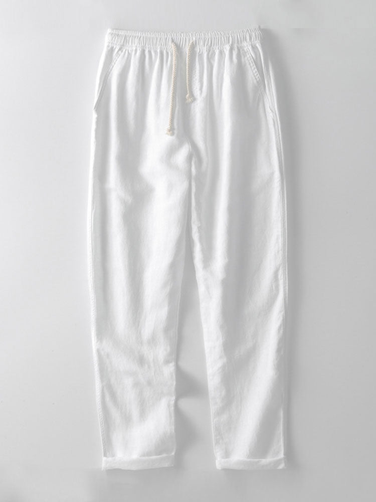 Ensemble d'été homme effet lin, chemise manches courtes et pantalon