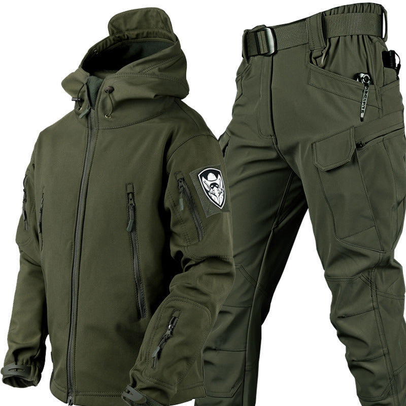 Ensemble de plein air homme coupe-vent et déperlant, doublé, vert olive