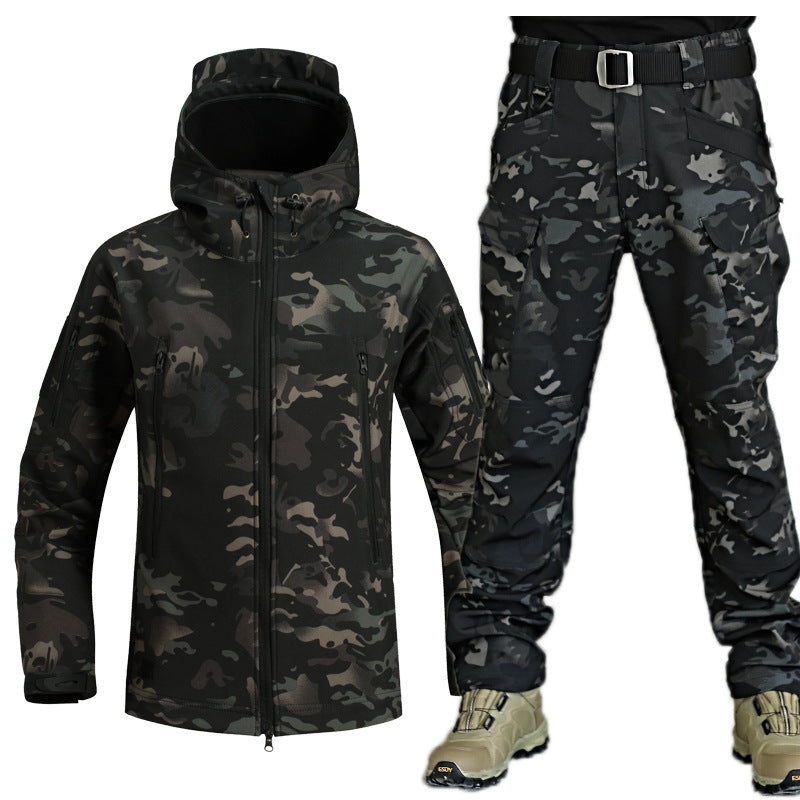 Ensemble de plein air homme coupe-vent et déperlant, doublé, camouflage nocturne