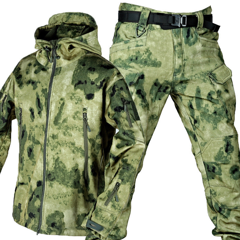 Ensemble de plein air homme coupe-vent et déperlant, doublé, camouflage ruines vertes