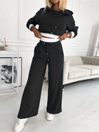Ensemble femme ample, haut à manches courtes et pantalon, noir