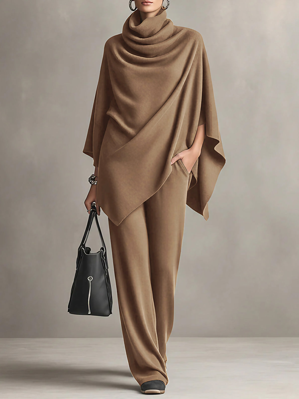 Ensemble femme haut drapé et pantalon large, du M au 3XL, kaki