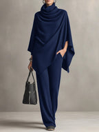 Ensemble femme haut drapé et pantalon large, du M au 3XL, bleu marine