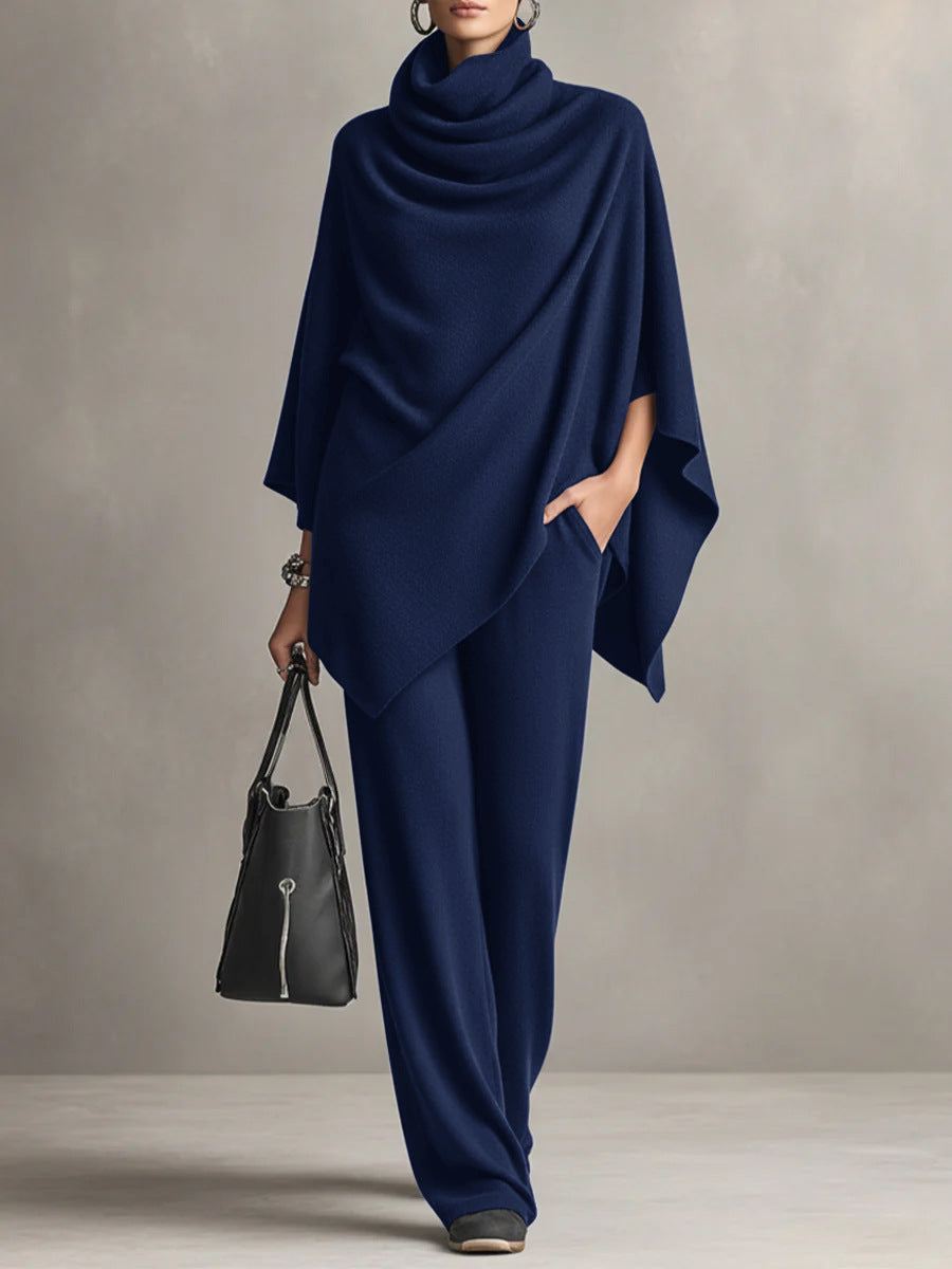 Ensemble femme haut drapé et pantalon large, du M au 3XL, bleu marine