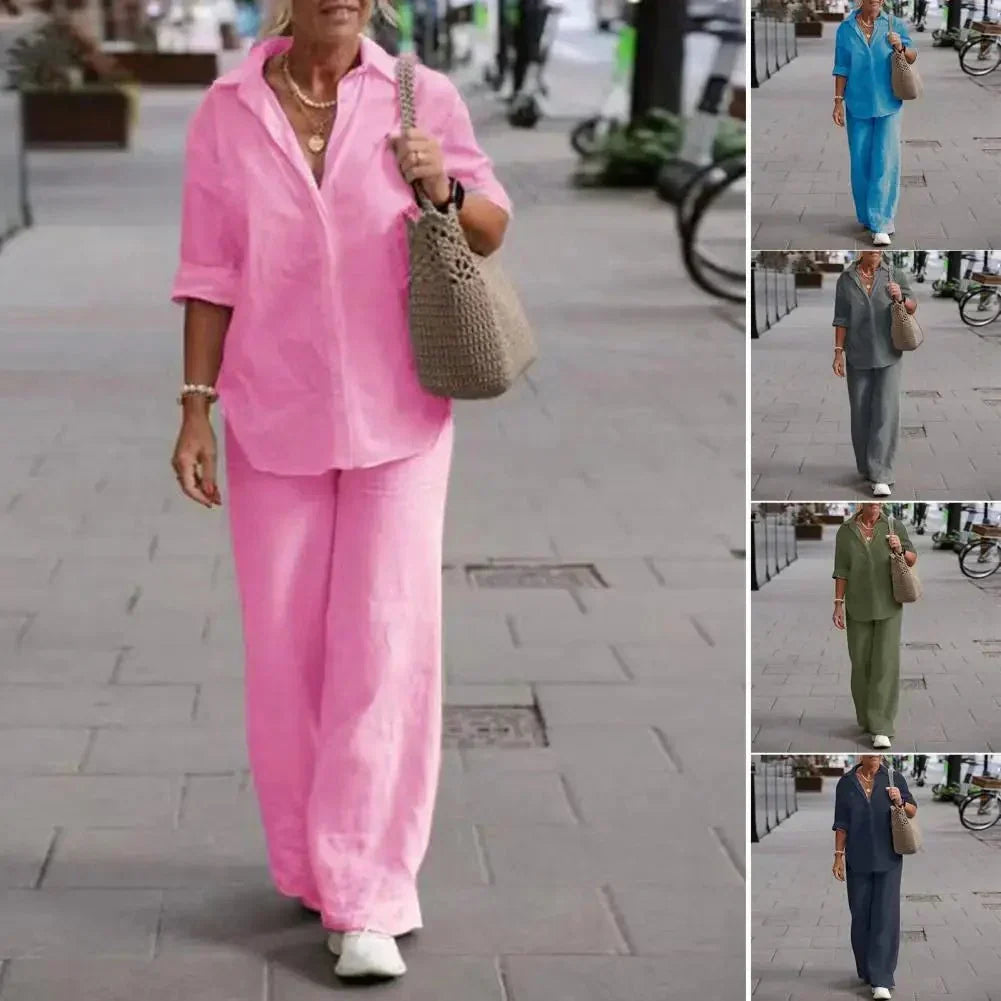 Ensemble d'été femme, chemise manches courtes et pantalon large