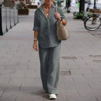 Ensemble d'été femme, chemise manches courtes et pantalon large