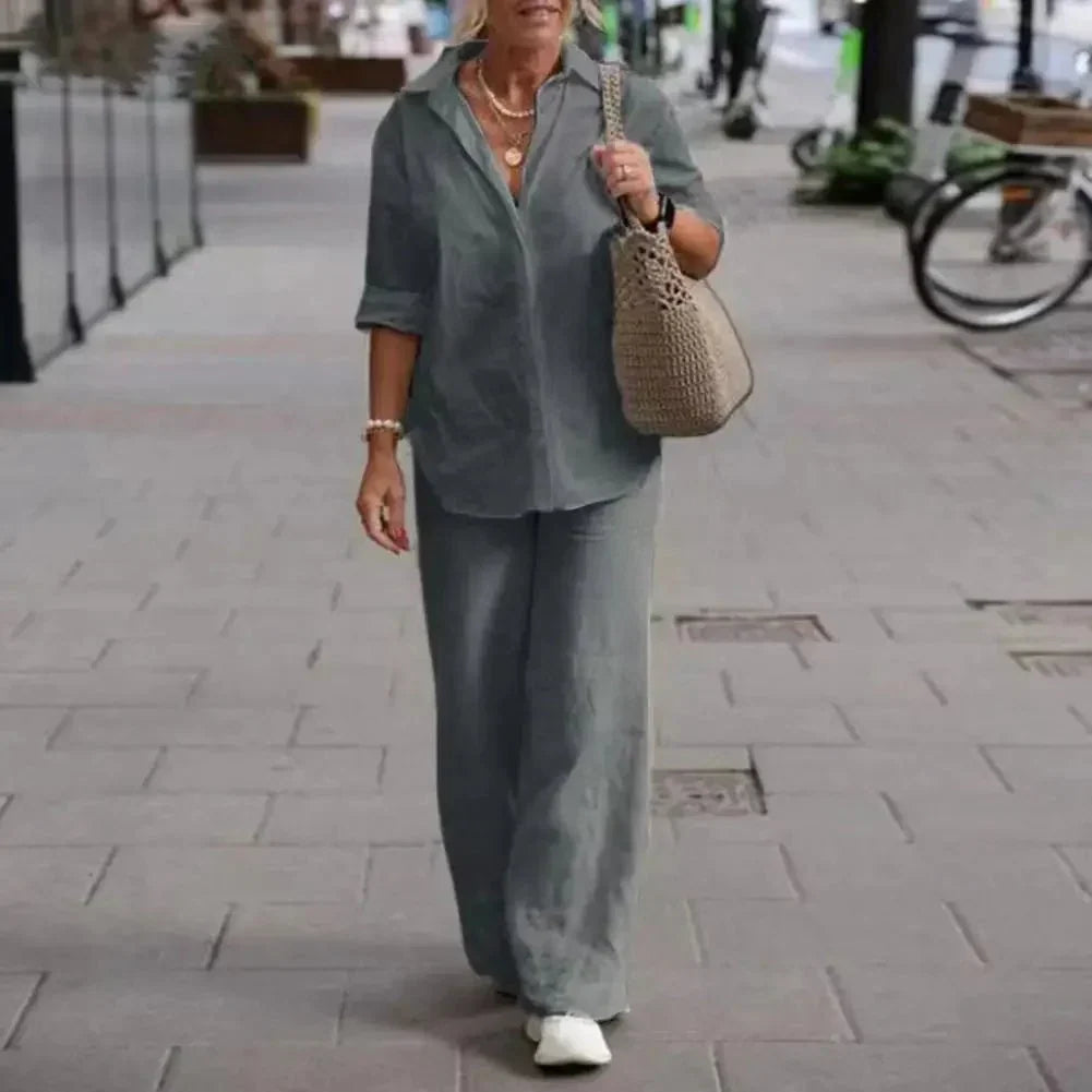 Ensemble d'été femme, chemise manches courtes et pantalon large