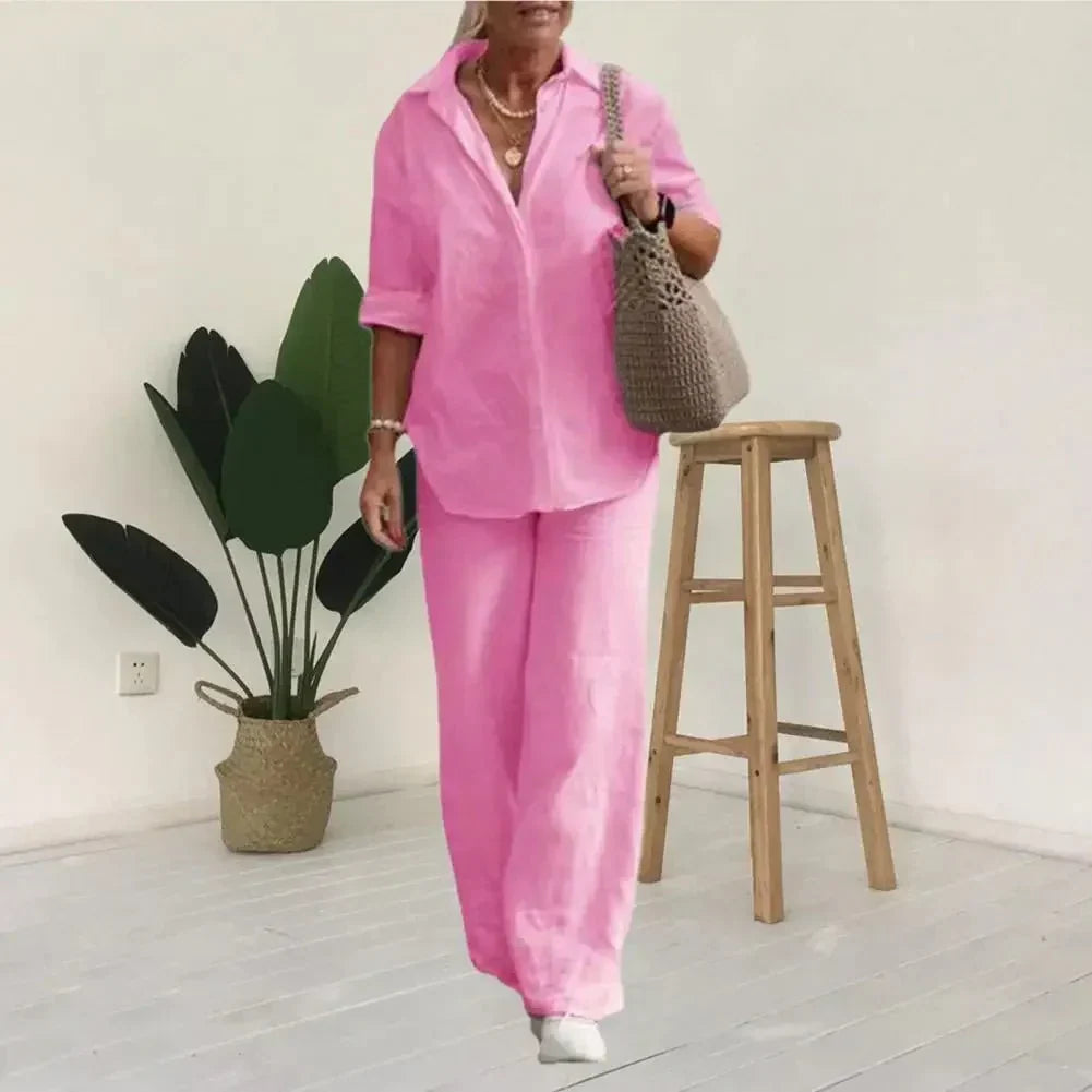 Ensemble d'été femme, chemise manches courtes et pantalon large