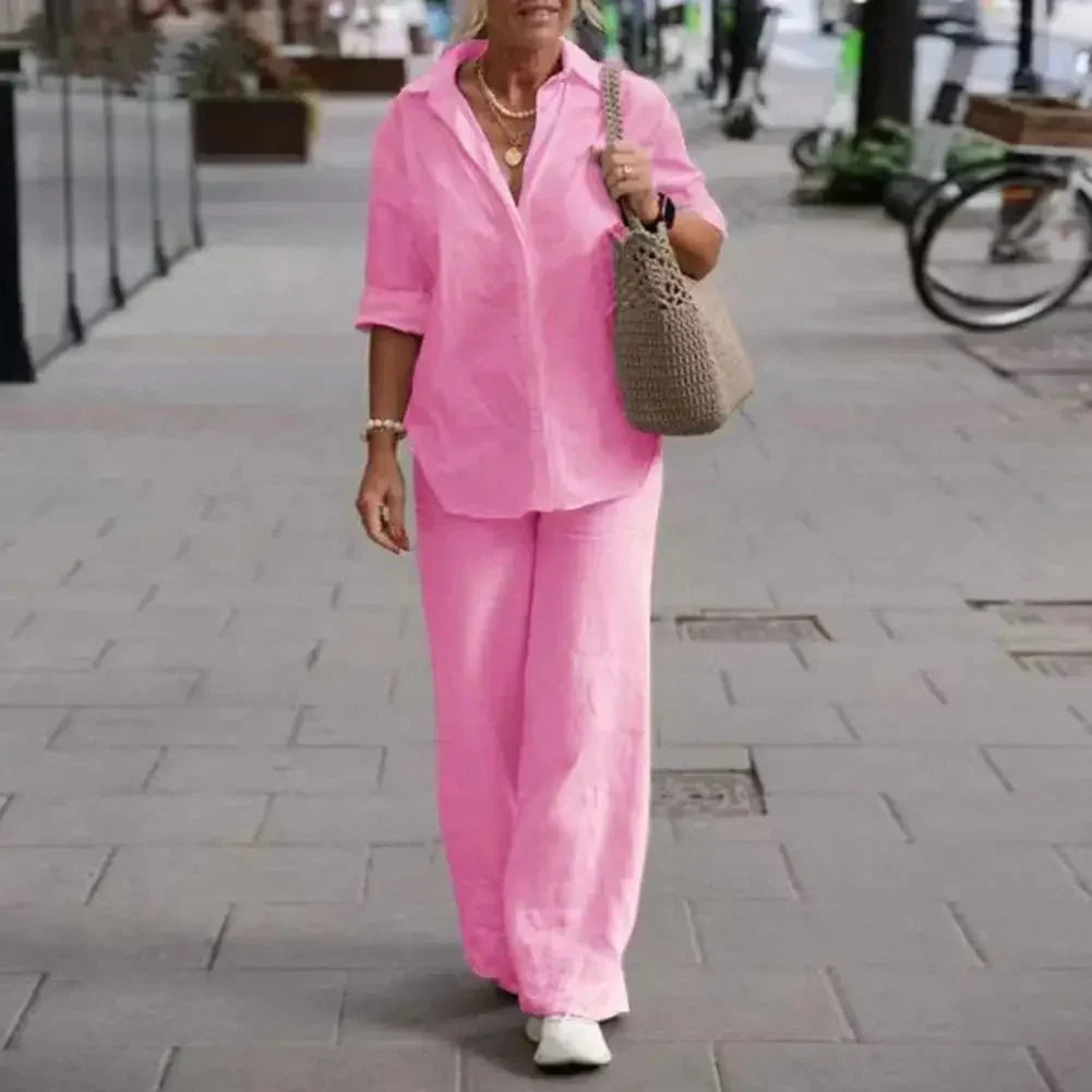 Ensemble d'été femme, chemise manches courtes et pantalon large