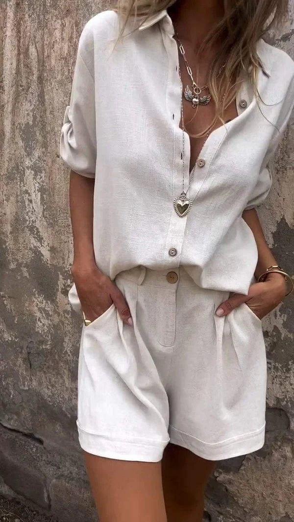 Ensemble chemise et short femme, coupe ample, du S au 5XL, blanc