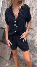 Ensemble chemise et short femme, coupe ample, du S au 5XL, noir