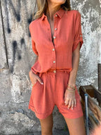 Ensemble chemise et short femme, coupe ample, du S au 5XL, rouge orangé