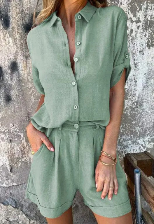 Ensemble chemise et short femme, coupe ample, du S au 5XL, vert