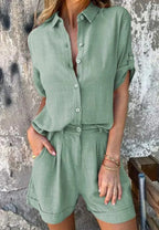Ensemble chemise et short femme, coupe ample, du S au 5XL, vert