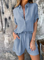 Ensemble chemise et short femme, coupe ample, du S au 5XL, bleu