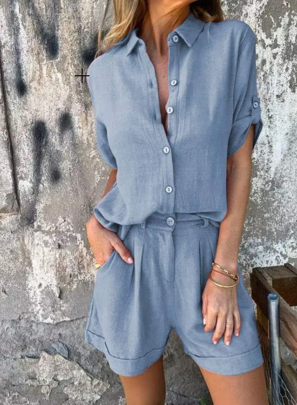 Ensemble chemise et short femme, coupe ample, du S au 5XL, bleu