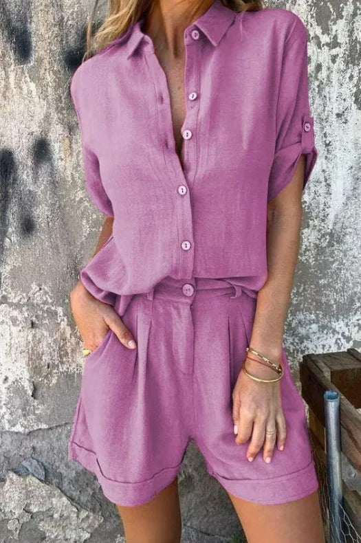 Ensemble chemise et short femme, coupe ample, du S au 5XL, rose