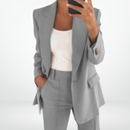 Ensemble tailleur pantalon femme, veste et pantalon, du S au 5XL, gris