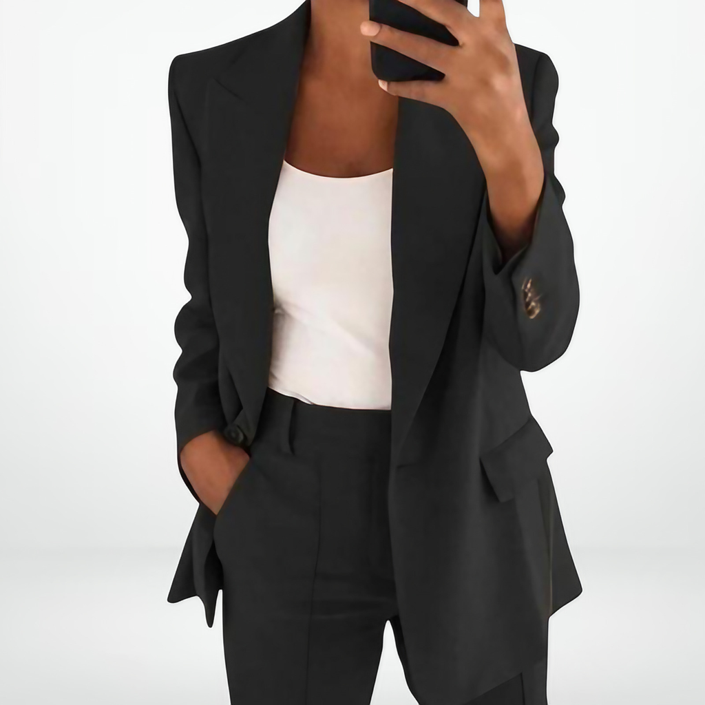 Ensemble tailleur pantalon femme, veste et pantalon, du S au 5XL, noir