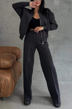 Ensemble jogging femme, sweat zippé oversize et pantalon, noir