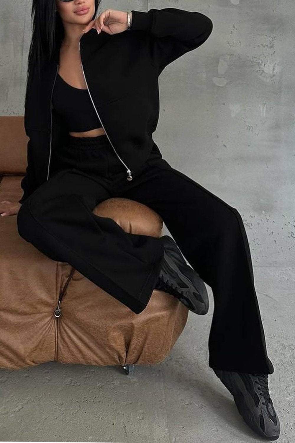 Ensemble jogging femme, sweat zippé oversize et pantalon