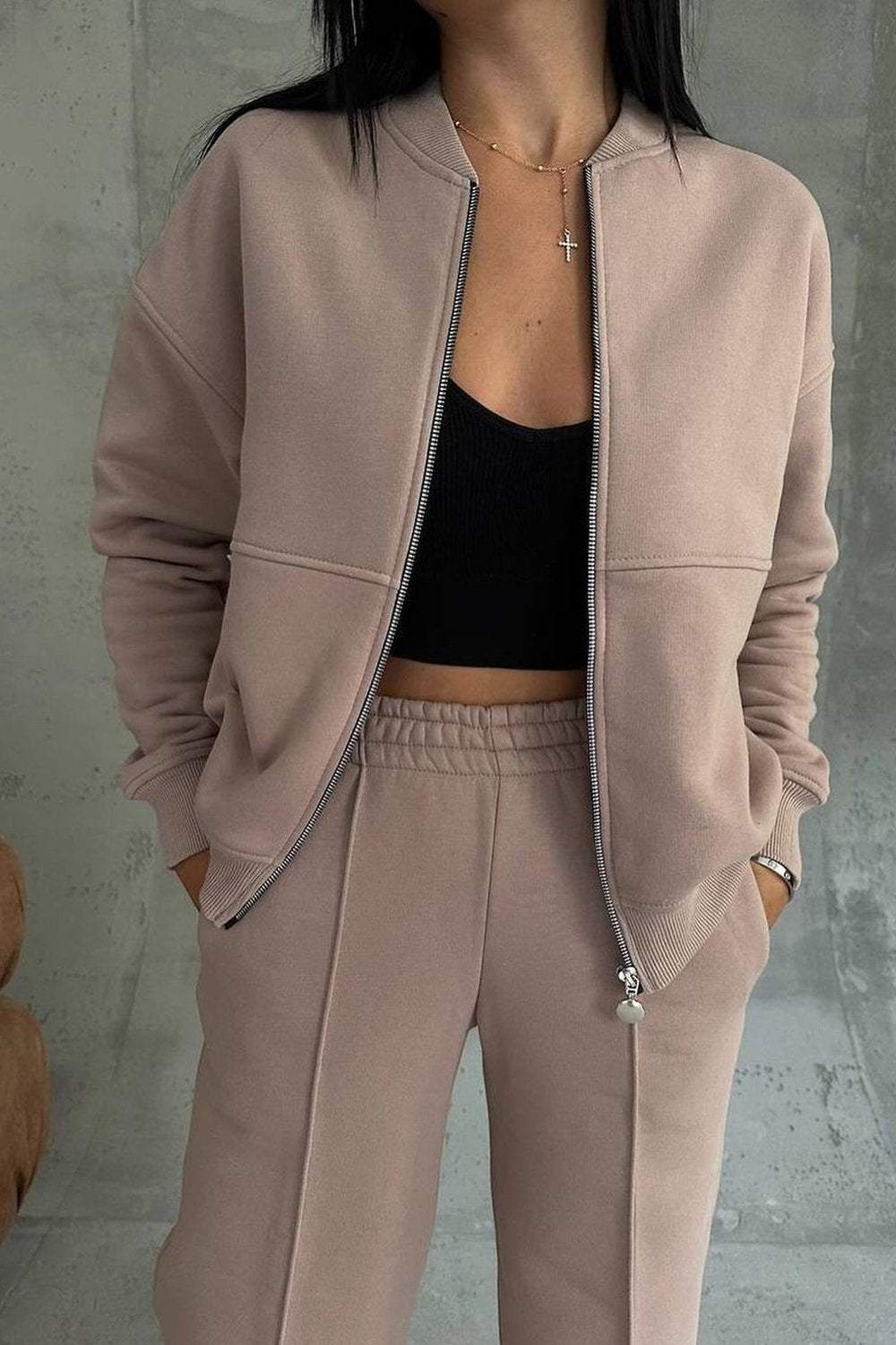 Ensemble jogging femme, sweat zippé oversize et pantalon