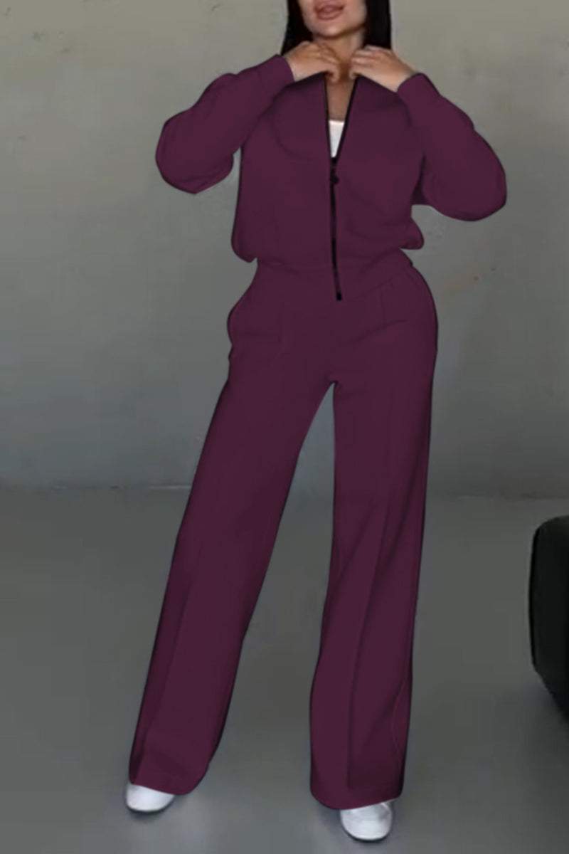 Ensemble jogging femme, sweat zippé oversize et pantalon, violet